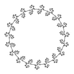 Round frame made of decorative elements. Beautiful wreath on white background for your design.