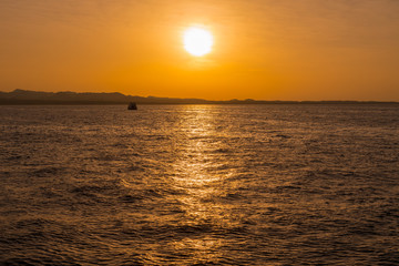 Sunset at sea. toned. copy space