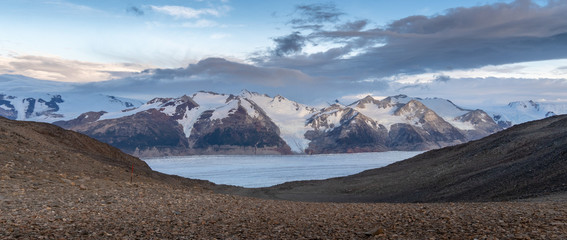 Hiking atop the john gardner pass and overlooking the South Patagonia Icefield