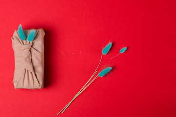 Christmas furoshiki wrapping. Etnical hristmas gift. Zero waste concept