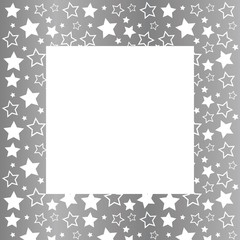 Frame with blank space for text. Border of white stars. silver background. Vector for Christmas and New Year greeting card, banner, invitation, packaging design, copy space