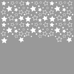 Frame with blank space for text. Border of white stars. silver background. Vector for Christmas and New Year greeting card, banner, invitation, packaging design, copy space