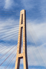 Obraz premium Details of the Russian bridge against the blue sky.