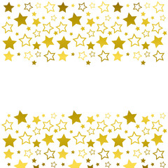 Frame with blank space for text. Border of golden stars. white background. Vector for Christmas and New Year greeting card, banner, invitation, packaging design, copy space