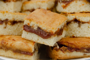 Fresh guava real dough cakes used for breakfast.Groups of real mass torticas. Guava jelly with its red color makes this popular dessert more appetizing
