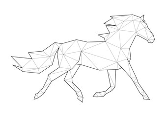 Low poly art of animals. Running horse. Good for wall decoration. Printable images. Suitable for coloring pages.
