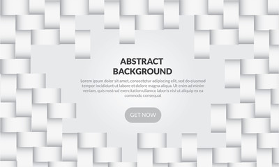3D Abstract white geometric  shape with gray and white cubes.Brick wall squares texture. Panoramic Solid Surface background.Creative design minimal modern wallpaper and banner . Vector Illustr