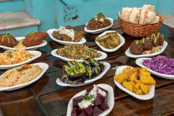 Fototapeta na wymiar Mediterranean Meze Platter at Israeli Restaurant