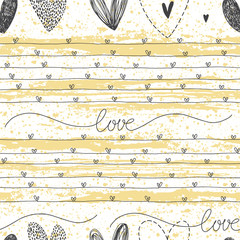 Fototapeta premium Seamless pattern with hand-drawn hearts on texture background. Vector illustration. Romantic background perfect for Valentine's Day, wedding and other romantic events.