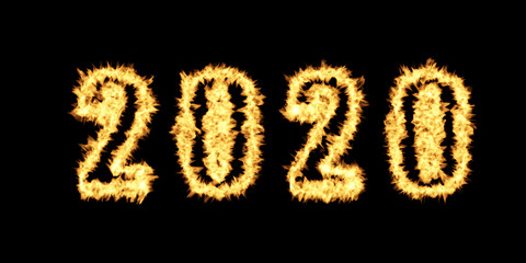 Year 2020 Text with Burning Flames Effect