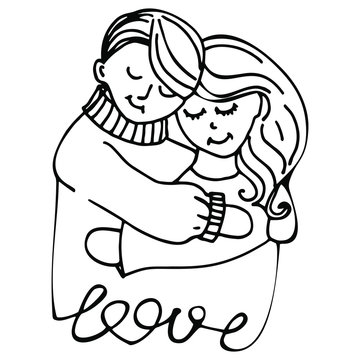 Vector pattern. Image of a couple in love. Man and woman in love with each other. Ideal for paper and gift products. Design greeting cards and wedding invitations, birthday, Valentine's Day, Mother's 