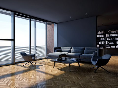 large luxury modern minimal bright interiors room mockup illustration 3D rendering