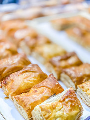 Close up fresh bakery on plate food and bakery backgrounds