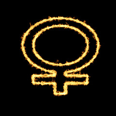Yellow Burning Flames Effect on Female Icon Symbol outline