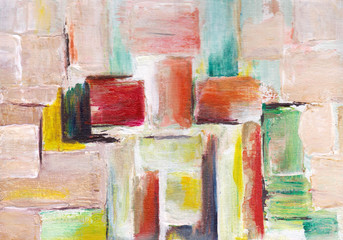 Abstract brick texture, multi-colored paints on canvas. Template, poster, banner multicolor geometric shapes. illustration background for design, wallpaper, paper, textured surface.