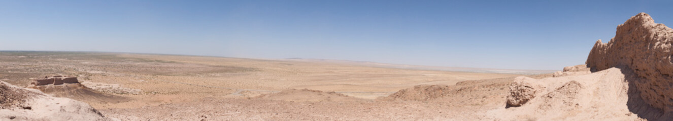 Fototapeta na wymiar Panoramic view of the Ayaz Qala-2 fortress in the Kyzylkum Desert (Uzbekistan)