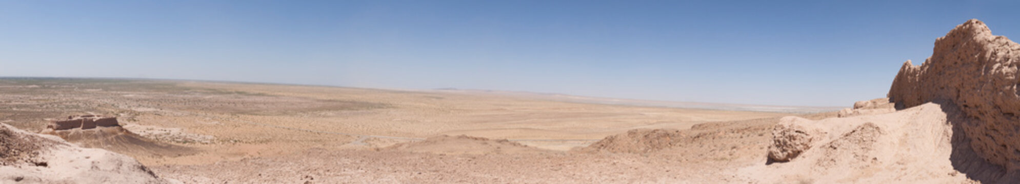 Panoramic view of the Ayaz Qala-2 fortress in the Kyzylkum Desert (Uzbekistan)