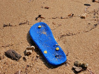washed up flip-flop on beach in Vietnam