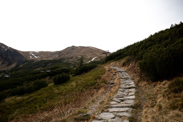 Tatra mountains hiking paths in autumn with a beautiful landscpae view