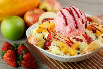 fresh fruit salad with strawberries and cream 