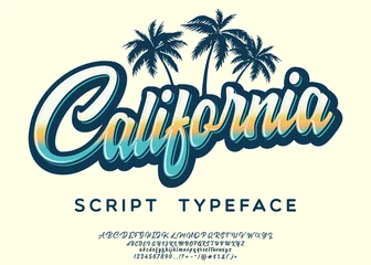 Fotobehang California. Vintage brush script. Handmade font. Retro Typeface. Vector font illustration. © Алексей Руденко