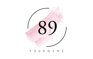 Number 89 Watercolor Stroke Logo Design with Circular Brush Pattern.