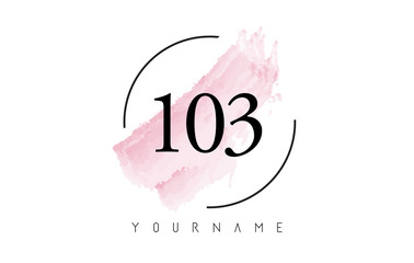 Number 103 Watercolor Stroke Logo Design with Circular Brush Pattern.
