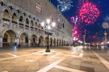 Obraz premium New Years firework display over the Venice city, Italy