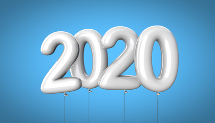 Happy New 2020 Year. Holiday vector illustration of white metallic numbers 2020. Realistic 3d sign. Festive poster or banner design