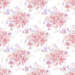 seamless watercolor pattern with roses and blots . hand-drawn author's work. textile design
