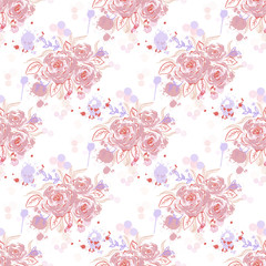 seamless watercolor pattern with roses and blots . hand-drawn author's work. textile design