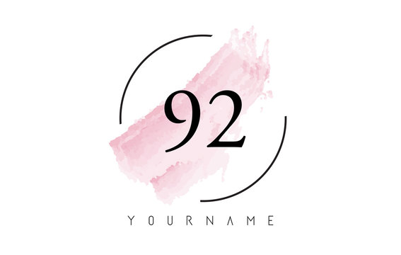 Number 92 Watercolor Stroke Logo Design with Circular Brush Pattern.