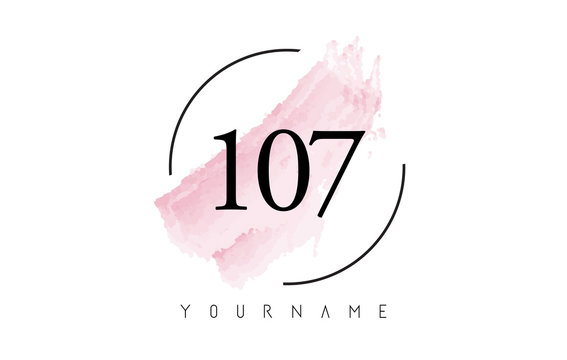 Number 107 Watercolor Stroke Logo Design with Circular Brush Pattern.