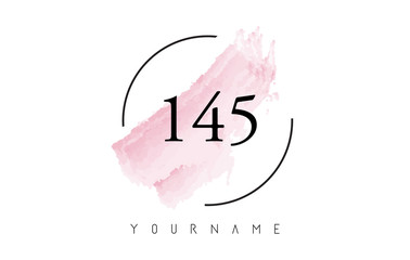 Number 145 Watercolor Stroke Logo Design with Circular Brush Pattern.