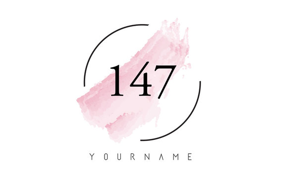 Number 147 Watercolor Stroke Logo Design with Circular Brush Pattern.