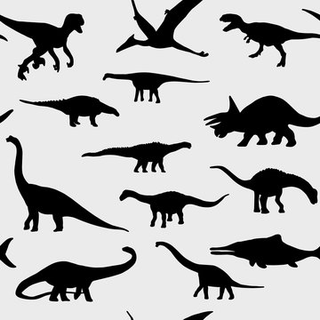 set of dinosaurs in black