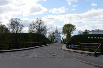 Naklejka premium Belozersky Kremlin with a view of the Transfiguration Cathedral. Belozersk. Vologda region