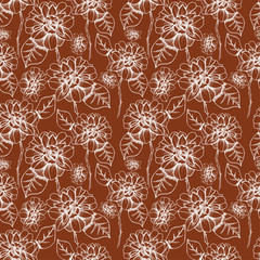 seamless pattern with hand drawn roses on a dark brown background, vector illstrations