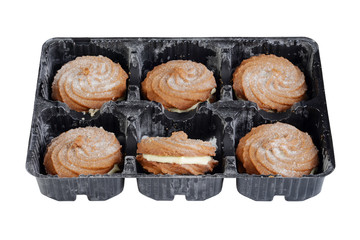  isolated tray of gingerbread swirl cookies with cream filling