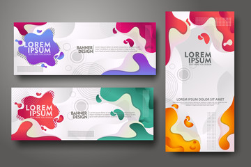 Banner set design template in trendy vibrant gradient colors with abstract fluid shapes