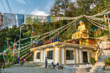 Buddhist Monastery with Prayer Flags