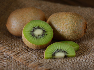 Kiwi fruit on sackcloth