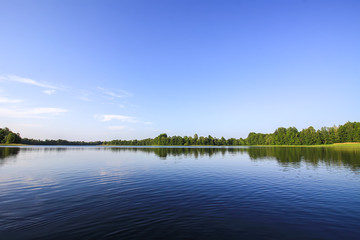 Naklejka na ściany i meble Scenic view to landscape with lake in Latvia, Latgale, East Europe. Summer nature.
