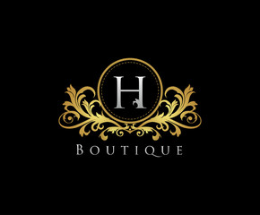 Golden H Boutique Logo Icon, Luxury H Letter Logo Design.