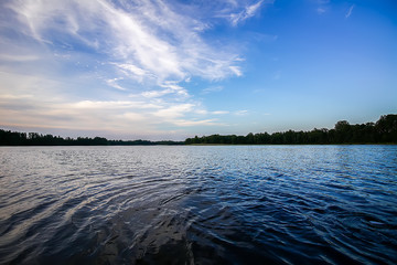 Scenic view to landscape with lake in Latvia, Latgale, East Europe. Summer nature.