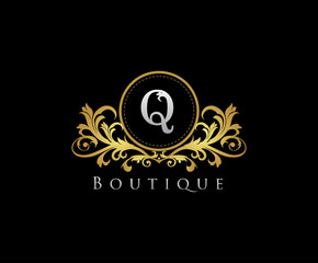 Golden Q Boutique Logo Icon, Luxury Q Letter Logo Design.