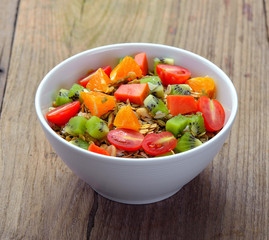 Breakfast cereal in white bowl