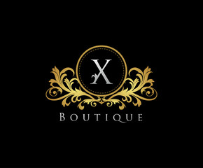 Golden X Boutique Logo Icon, Luxury X Letter Logo Design.