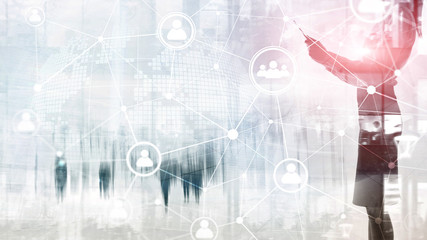 Double exposure people network structure HR - Human resources management and recruitment concept.