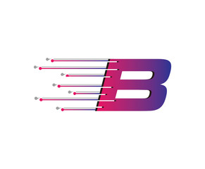 B Letter Digital Data Logo Icon, Fast Hi-tech B Design Concept.